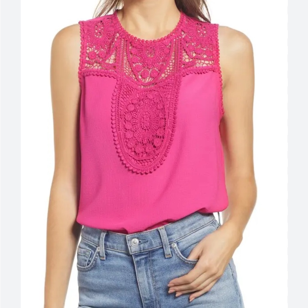 Halogen Sleeveless Lace & Crepe Top